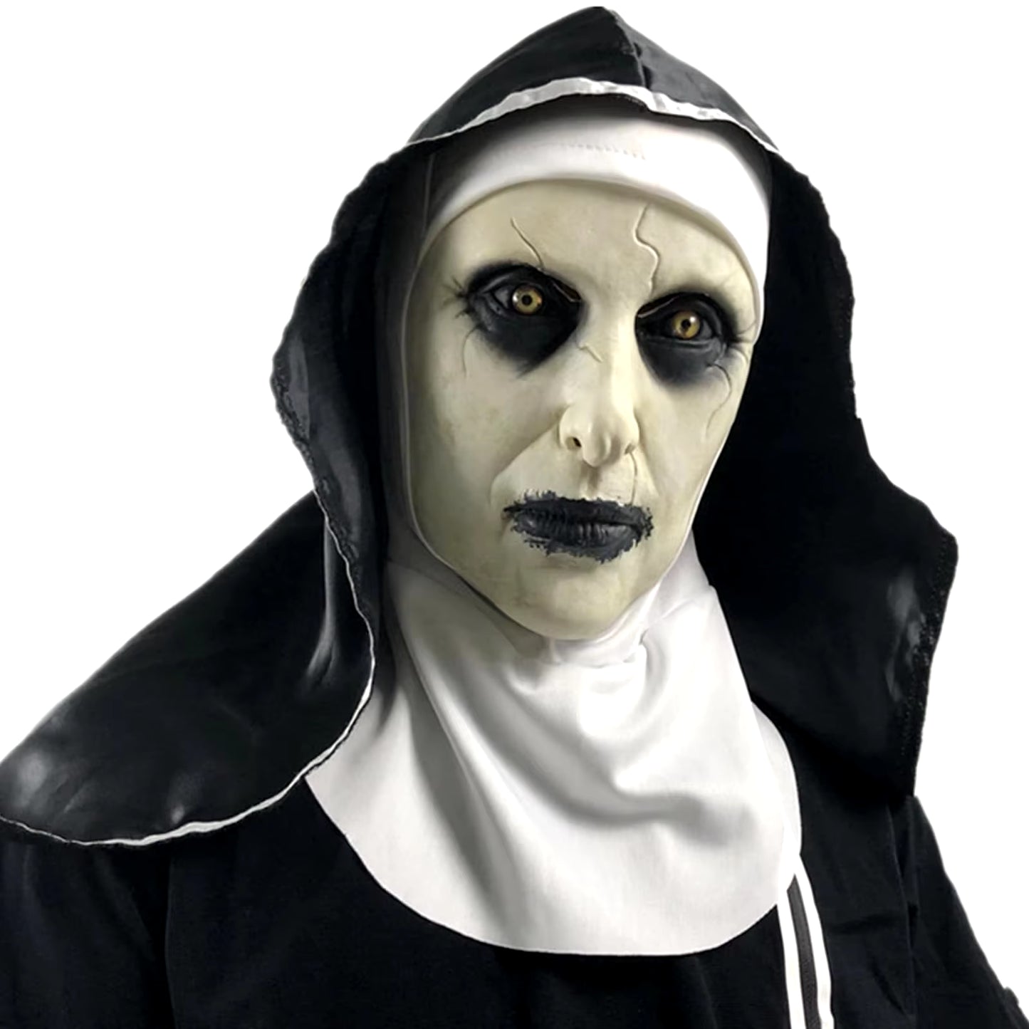 2024 Scary Nun Latex Mask with Cross Necklace and Nun Headpiece, Full Head Halloween Mask, Nun Costume Accessories